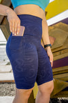 High Waist Vortex Long Shorts - Navy