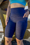 High Waist Vortex Long Shorts - Navy