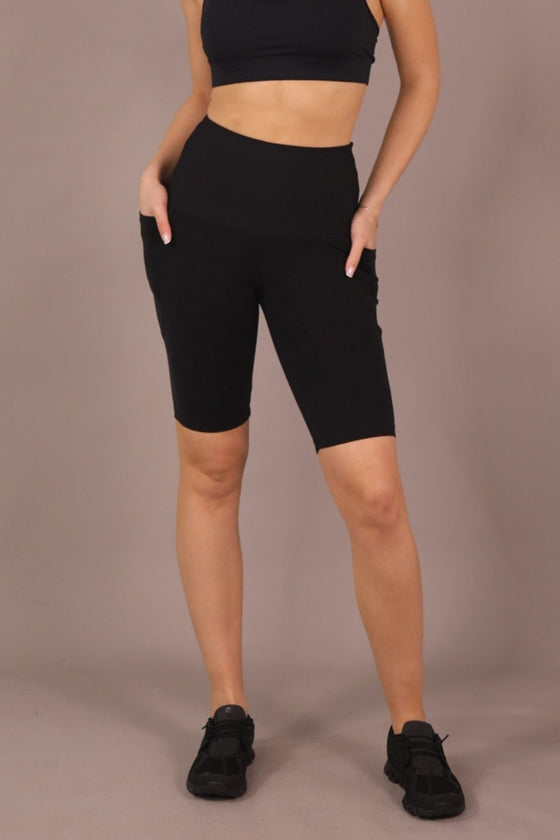 Women's High Waisted Bike Shorts with Pockets Black