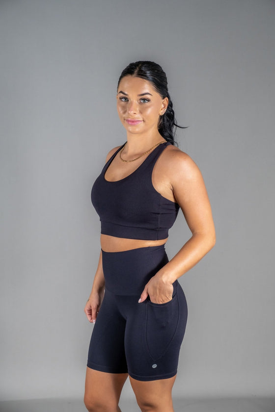 High Waist Mid Shorts - Black - RunFaster