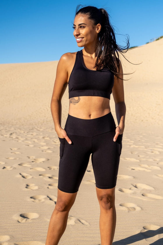 Mid Waist Long Shorts - Black - RunFaster